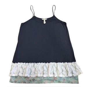 Matilda Jane L Navy Lace Trim Tank Top Floral Hem Boho Layering Shirt